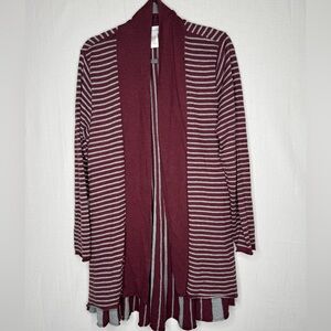 Soft Surroundings Womens Long Open Cardigan Sz L Striped Peplum Back Office